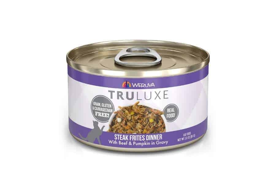 weruva truluxe steak frites dinner with beef pumpkin in gravy grain free canned cat food