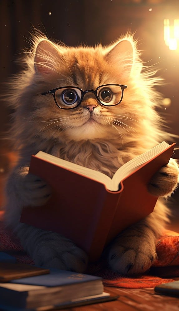 cat reads book 01